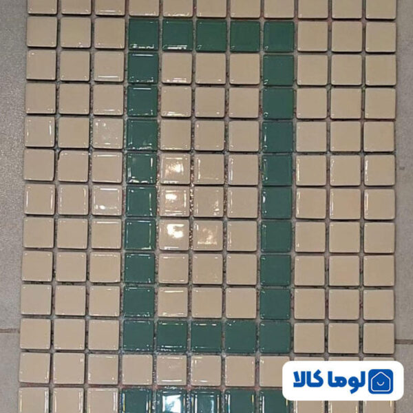 کاشی استخری گهرفام طرح دار | رنگ کرم و سبز